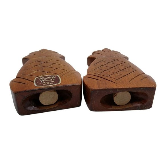 Monkey Pod Wood Pineapple Salt & Pepper Shakers Hawaii Waikiki Woods - Picture 7 of 7